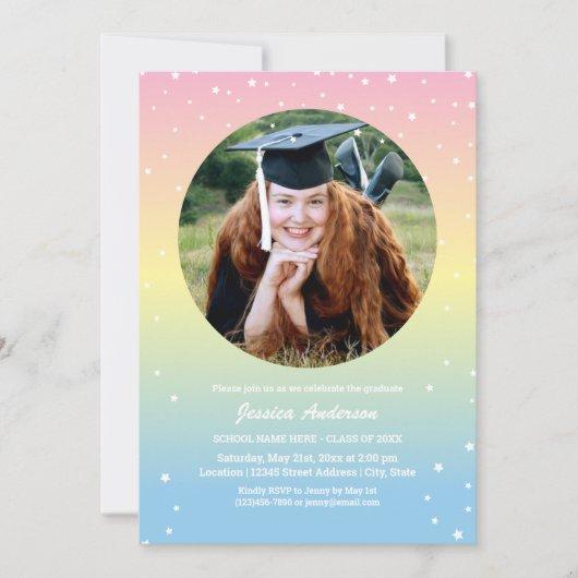 Modern Elegant Pastel Rainbow Graduation Photo Invitation