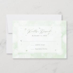 Modern Elegant Sparkly Green Bokeh RSVP Card