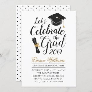 Modern Elegant Typography Black White Graduation Invitation
