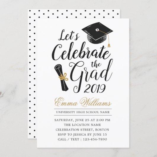 Modern Elegant Typography Black White Graduation Invitation