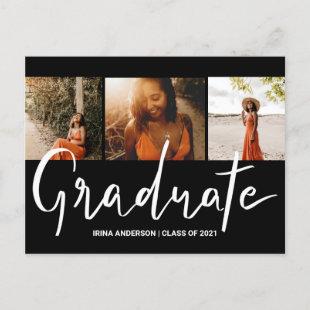 Modern Elegant Typography Photo | Graduate Black  Invitation Postcard