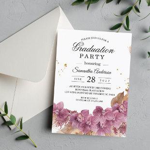 Modern Elegant Watercolor Pink Orchid & Pampas Invitation