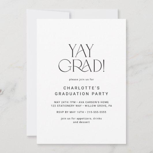 Modern Fete | Minimal Yay Grad Graduation Party Invitation