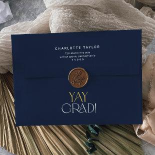Modern Fete Navy Gold Yay Grad Graduation Envelope