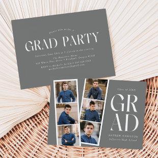 Modern Filmstrip Gray 6 Photo Graduation Party Invitation