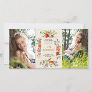 Modern Floral and Gold Border Graduation Announcement