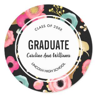 Modern Floral Custom Graduation  Classic Round Sticker