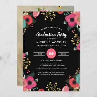 Modern Floral Graduation Invitation Photo Card