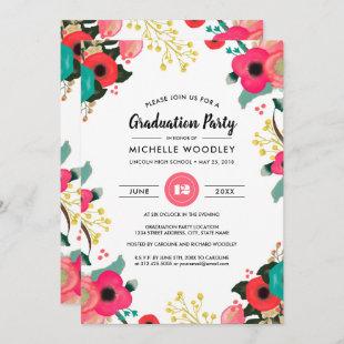 Modern Floral Graduation Party  Invitation