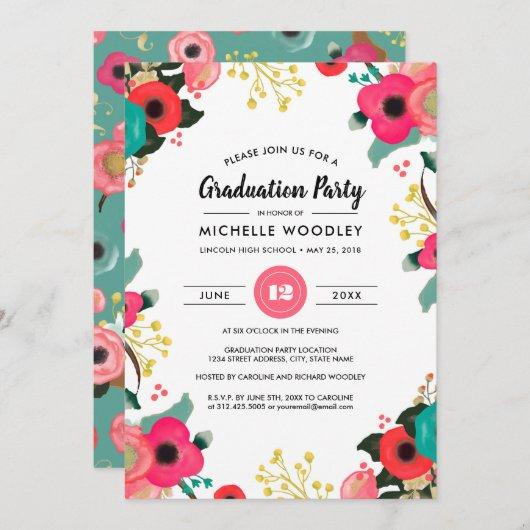 Modern Floral Graduation Party Invitations