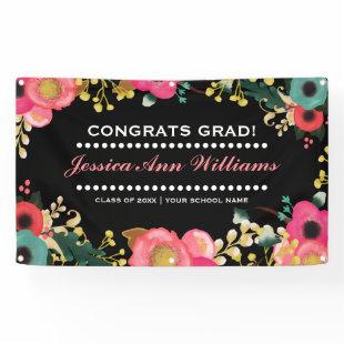 Modern Floral Painting Graduation Party  Banner