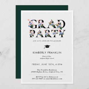 Modern Floral Typography GRAD PARTY Invitation