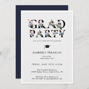 Modern Floral Typography GRAD PARTY Invitation