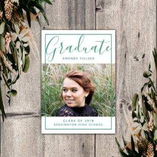 Modern Framed Graduation Photo | Green Invitation