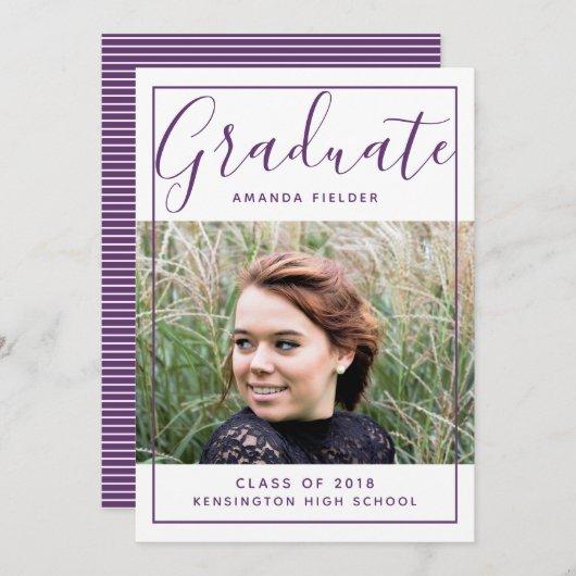 Modern Framed Graduation Photo Invite | Purple