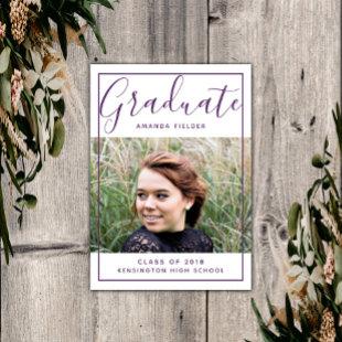 Modern Framed Graduation Photo | Purple Invitation