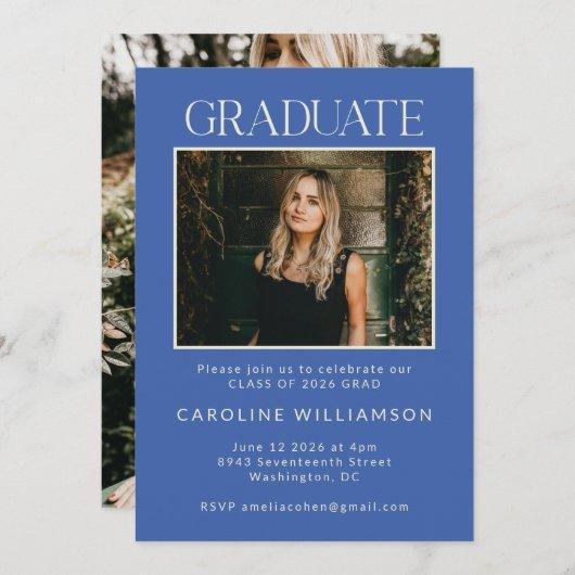 Modern French Blue Two Photo Graduation Party Invitation