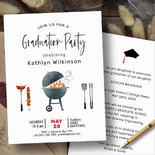 Modern Fun Script Simple Graduation BBQ Party Invitation