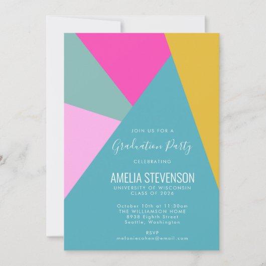 Modern Geometric Turquoise Pink Graduation Party Invitation