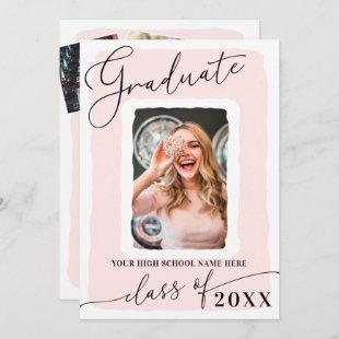 Modern Girly Pink White Frame Photo Graduation Invitation