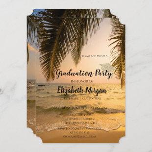 Modern Glitter Graduation Cap,Beach Palm Invitation