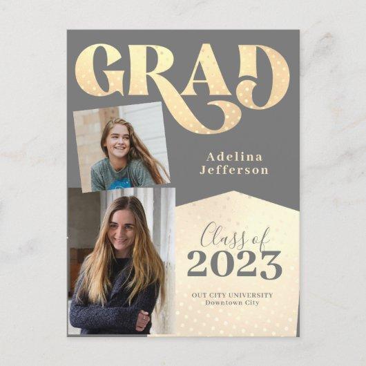 Modern glitter typography photo collage graduation announcement postcard