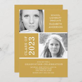 Modern Gold 2 Photo Graduation Invitation