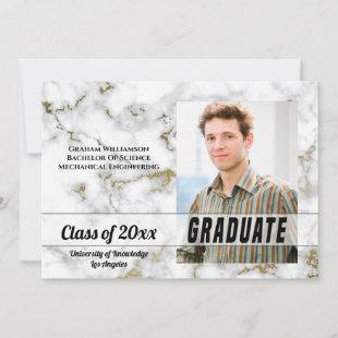 Modern Gold and Black Marble Graduation Photo Card