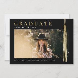 Modern Gold and Black Photo Graduation Invitation
