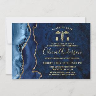 Modern Gold Blue Nursing School Graduation Party Invitation