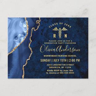 Modern Gold Blue RN Graduation Party Invitation Postcard