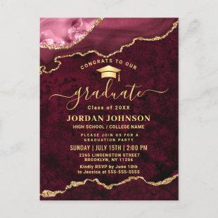 Modern Gold Burgundy Graduation Party Invitation Postcard