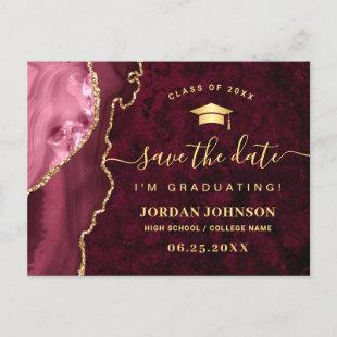 Modern Gold Burgundy Graduation Save the Date Postcard