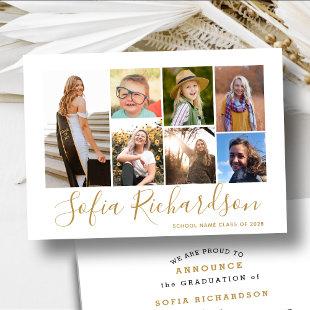 Modern Gold Calligraphy 7 Photo Simple Graduation Announcement