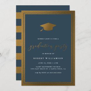 Modern Gold Cap & Navy Graduation Party Invitation