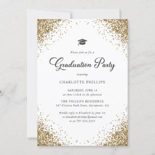Modern Gold Confetti Photo Graduation Party Invitation