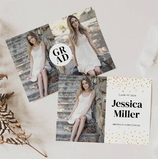 Modern Gold Dots Typography 3 Photo Graduation Announcement