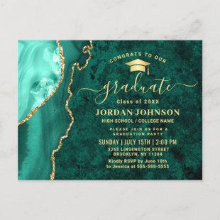 Modern Gold Emerald Graduation Party Invitation QR Postcard