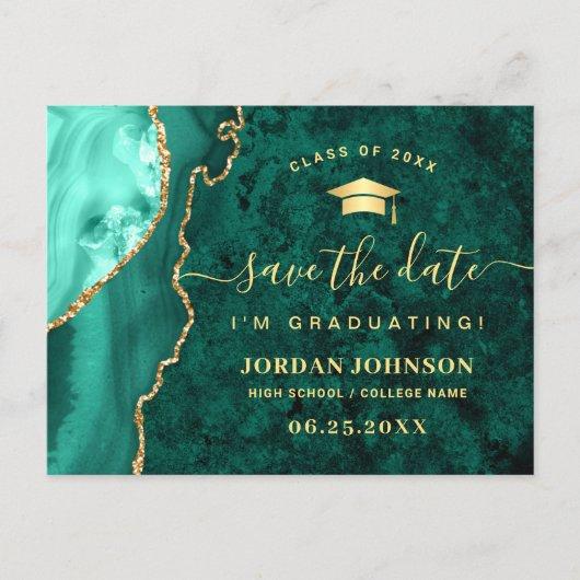 Modern Gold Emerald Green Graduation Save the Date Postcard