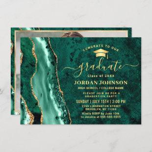 Modern Gold Emerald Green Marble Graduation Party Invitation