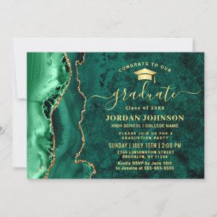 Modern Gold Emerald Green Marble Graduation Party Invitation