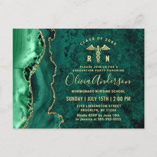 Modern Gold Emerald RN Graduation Party Invitation Postcard