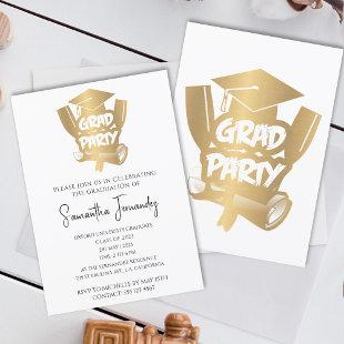 Modern Gold Foil Stylish Script Graduation Party Invitation
