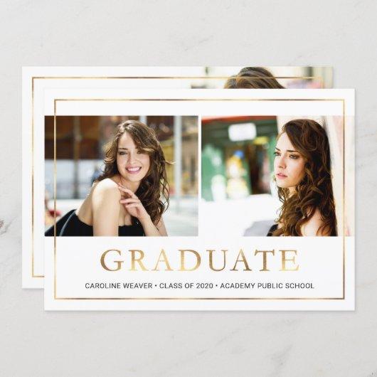 Modern Gold Frame Photo Collage Graduation Party Invitation