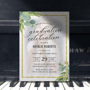 Modern Gold Framed Foliage Photo Graduation Party Invitation