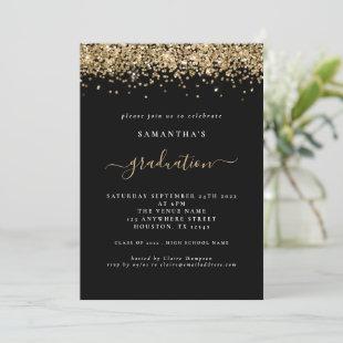 Modern Gold Glitter 2024 Graduation Black Invitation