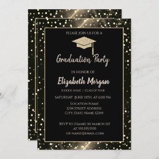 Modern Gold Glitter Graduation Cap,Polka Dots Invitation