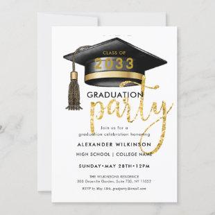 Modern Gold Glitter Script Simple GRAD Party Invitation