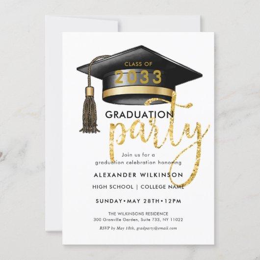 Modern Gold Glitter Script Simple GRAD Party Invitation