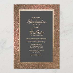 Modern Gold Glitter Thick Border Graduation Invitation